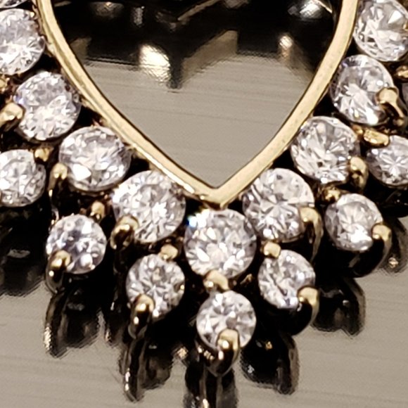 Sterling Silver Double Crystal Outline Open Heart Pendant Charm 925 J Gold - Picture 7 of 11